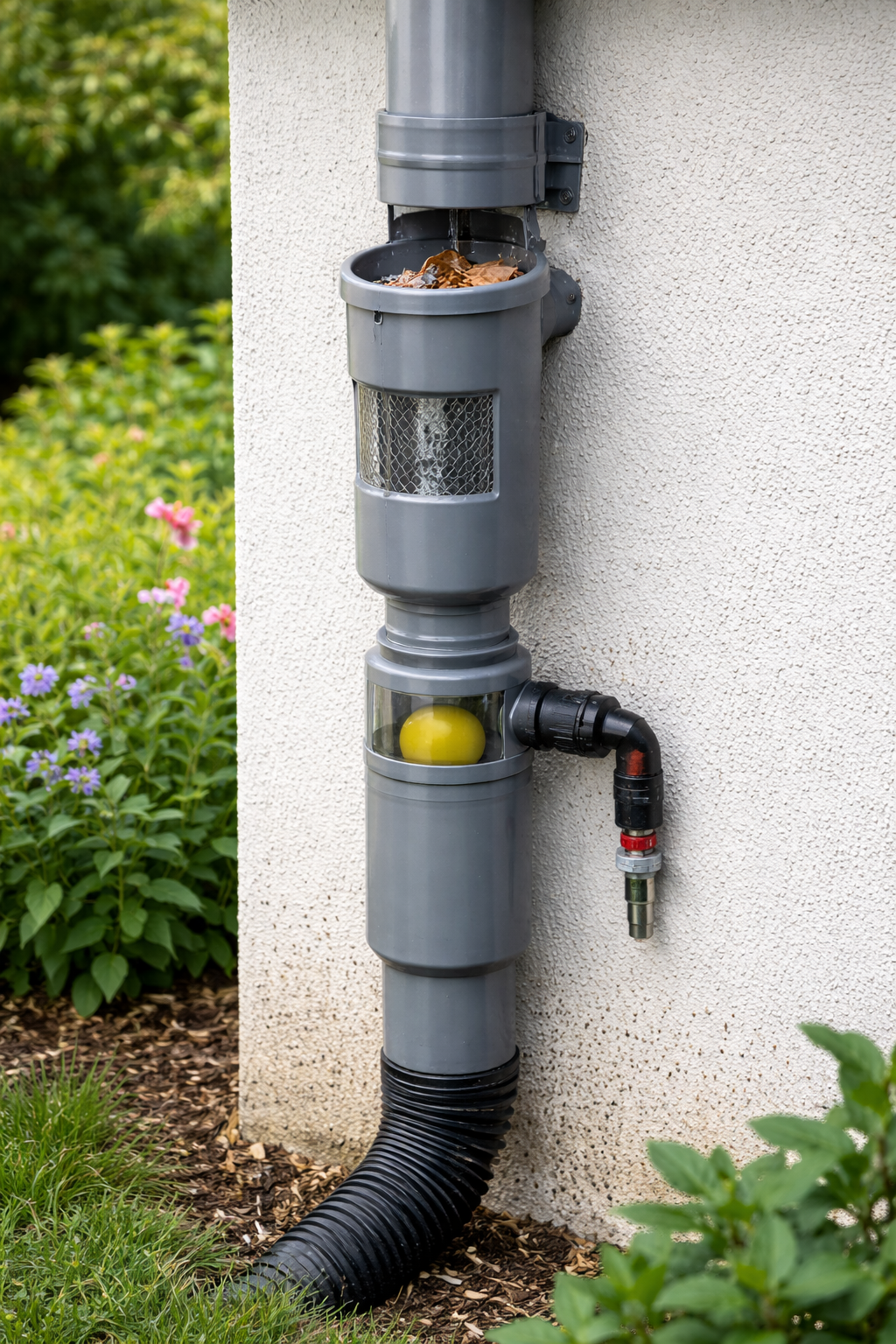 First flush en bladvanger op regenpijp voor schoner regenwater