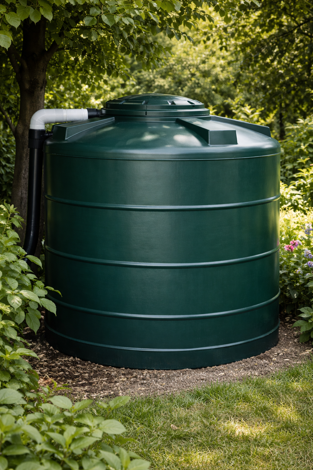 Afgesloten regenwatertank voor koele en donkere opslag van regenwater