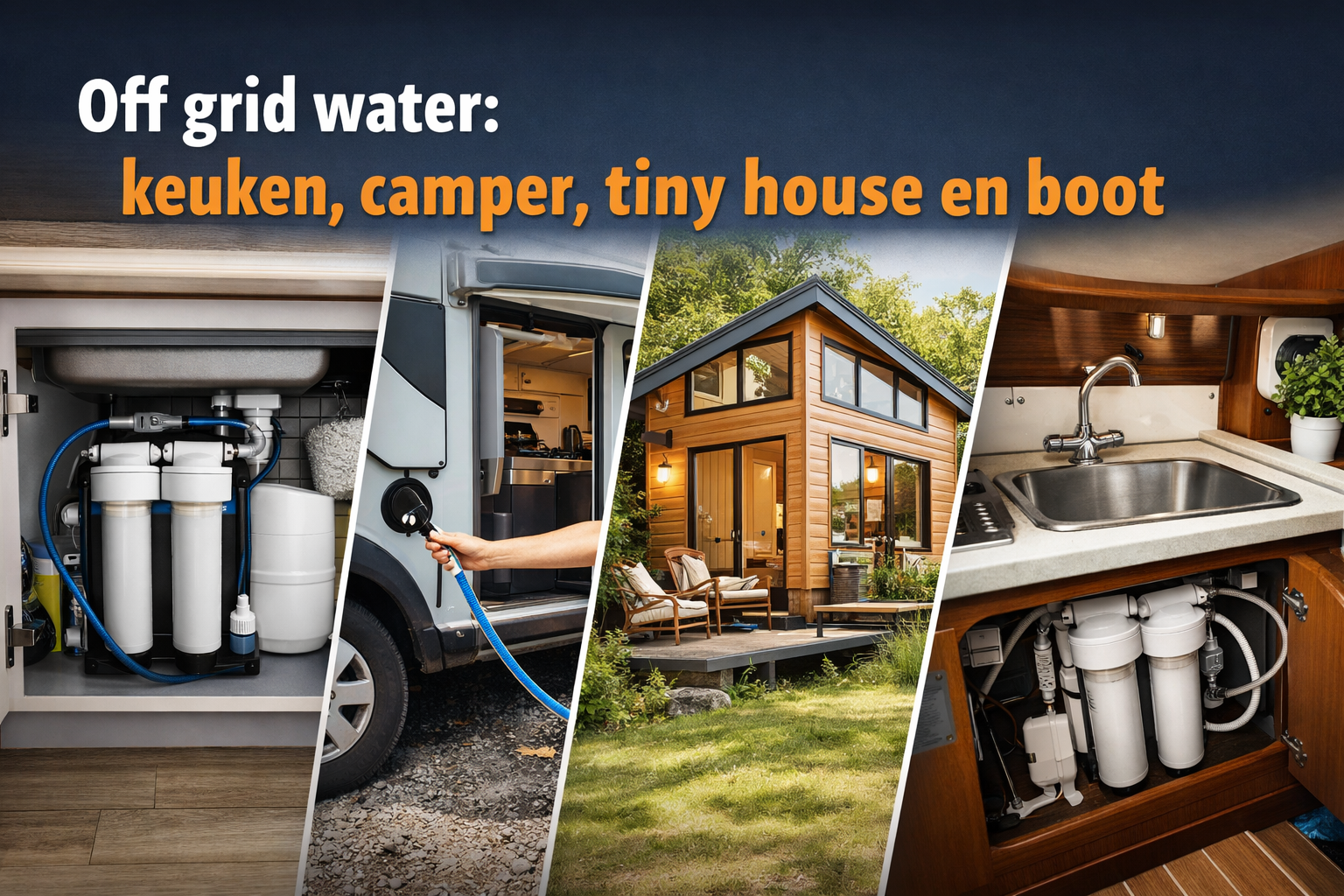 Waterfilter onder aanrecht als compacte off grid oplossing voor keuken, camper, tiny house en boot.