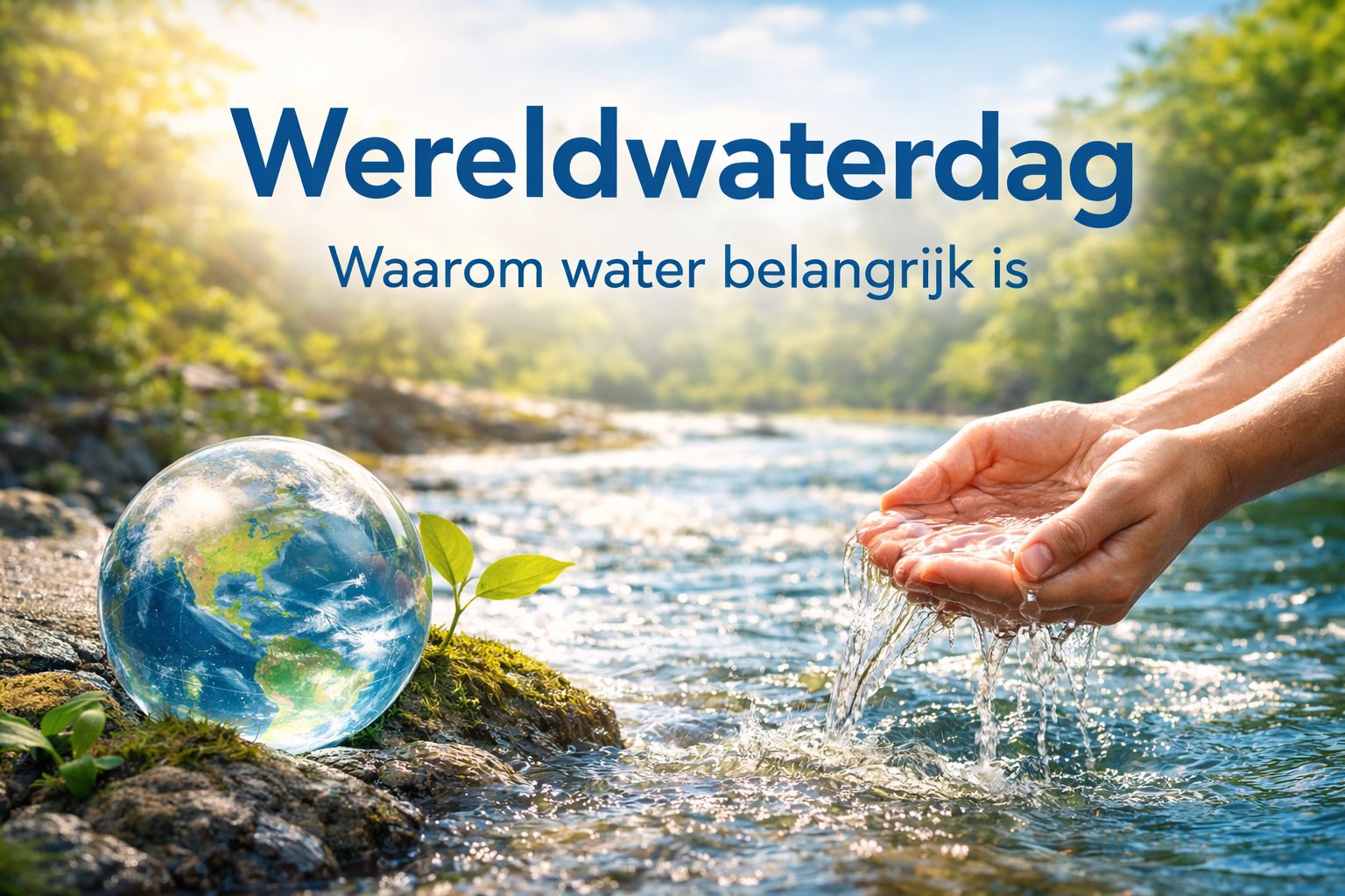Wereldwaterdag met helder stromend water in de natuur als symbool voor schoon drinkwater en waterbewustzijn